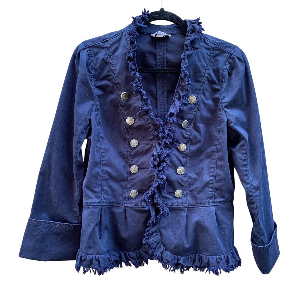 Ann Taylor LOFT Navy Military Jacket w/ Distressed Trim Womens Size 10